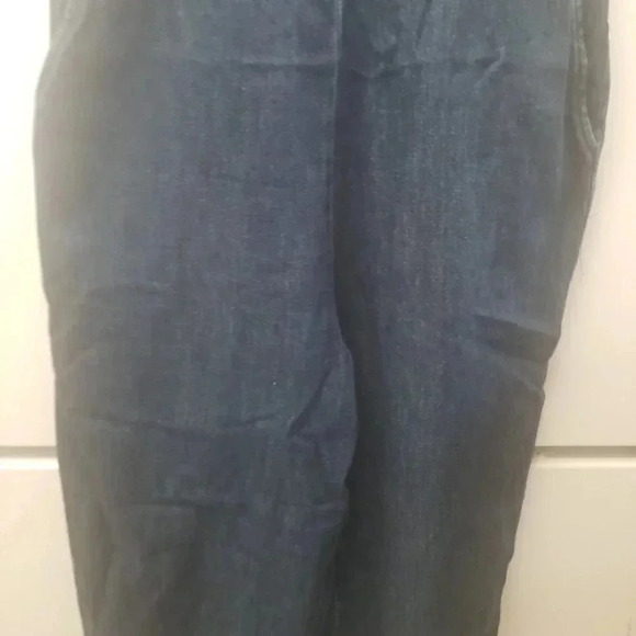 Zara Woman Premium Denim Wide  Leg Dark Wash Raw Hem Cropped Overalls M - Picture 13 of 14
